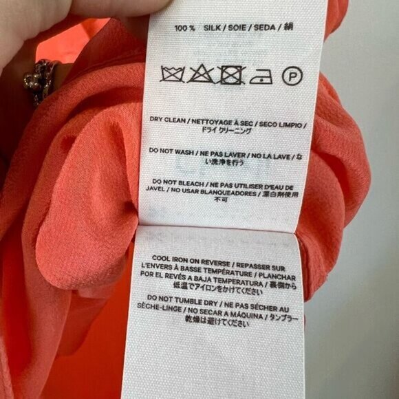 Charli London 100% Silk Sleeveless Top Coral Neon Peach Women’s Size 6 V Neck - Picture 8 of 10